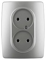 Розетка 2-м СП 12 12-2107-03 16А IP20 16AX 250В 2х2P алюм. | код Б0031240 | Эра