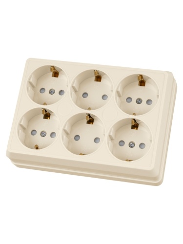 Розетка шестиместная 2П+3 открытой установки IP20 16A с защитными шторками сл.кость Ладога TDM | код SQ1801-0247 | TDM