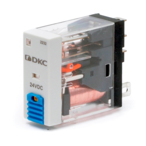 Реле миниатюрное промышленное, 1CO, ком. ток 12А, AgSnO2, напряжение 24V DC, опция: тест-кнопка+светодиод+защитный диод | код IR-24DC-1CO-D | DKC