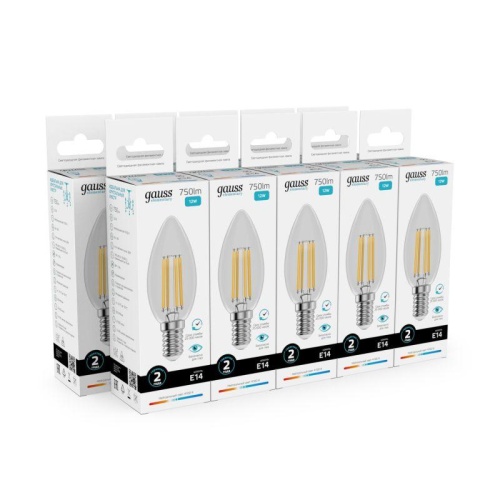 Лампа светодиодная филаментная Filament Elementary 12Вт свеча 4100К Е14 750лм GAUSS 32122 фото 3 Лампа светодиодная филаментная Filament Elementary 12Вт свеча 4100К Е14 750лм GAUSS 32122 фото 3