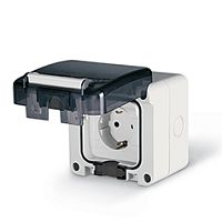 Розетка накладная SCHUKO 2P+E 16A/250V, со шторками, M95(95x95mm), IP66, серия PROTECTA | код 137.6407 | Scame