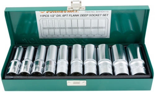 S04HD411S Набор головок торцевых глубоких 1/2DR, 10-24 мм, 11 предметов | код S04HD411S | JONNESWAY