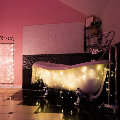 Гирлянда светодиодная универсальная 100LED тепл. бел. 10м провод прозр. с контроллером | код 303-063 | Neon-Night