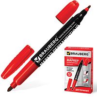 Маркер перманентный (нестираемый) BRAUBERG двусторонний, КРАСНЫЙ, круглый наконечник, 2-4 мм, 150838 | код 150838 | BRAUBERG