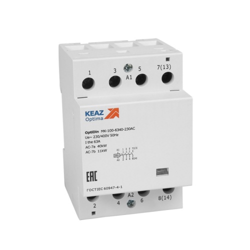 Контактор модульный OptiDin MK-100-6304-48AC | код 321201 | КЭАЗ Контактор модульный OptiDin MK-100-6304-48AC | код 321201 | КЭАЗ