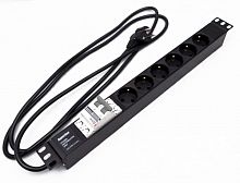 Блок розеток для 19 шкафов горизонтальный с автоматическим выключателем 2Р(16А) 6 розеток Schuko (16A) 250В кабель питания 3х1.5мм2 длина 2.5 м 482.6 мм x 44.4 мм x 44.4 мм (ДхШхВ), Hyperline SHE19-6SH-B-2.5EU | код 397028 | Hyperline Серия