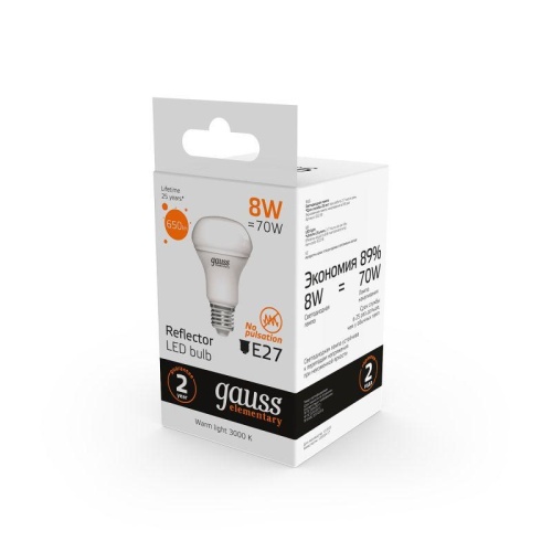 Лампа светодиодная LED 8 Вт 650 лм 3000К грибок R63 теплый E27 AC 220В Elementary Gauss | код 63218 | Gauss фото 4