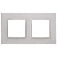 Рамка на 2 поста, металл, Эра Elegance, алюминий+алюм, 14-5202-03 | код Б0034547 | ЭРА
