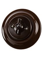 Выключатель скрытой установки фарфоровый поворотный 2-кл. с ручкой (бантик) 10А коричневый «Болонь» | код SQ1820-0415 | TDM