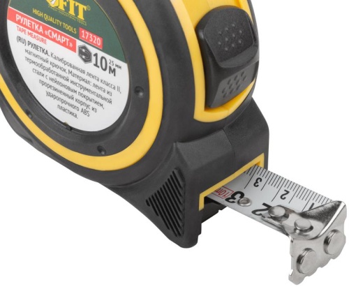 Рулетка Смарт 10мх25мм калибр. лента; нейлон. покрытие; магн. крючок; прорезиненный корпус FIT 17320 фото 5