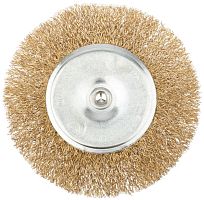 Кордщетка дисковая прямая, со шпилькой, стальная латунированная волнистая проволока 100 мм | код 38465 | FIT