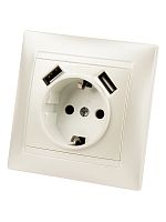 Розетка 2П+З 16А 250В + 2 USB порта 2,1А 5В перламутр Лама TDM | код SQ1815-0842 | TDM