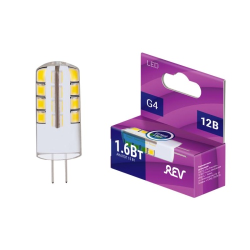 Лампа светодиодная JC 1.6Вт 4000К нейтр. бел. G4 120лм | код 32366 2 | REV Лампа светодиодная JC 1.6Вт 4000К нейтр. бел. G4 120лм | код 32366 2 | REV
