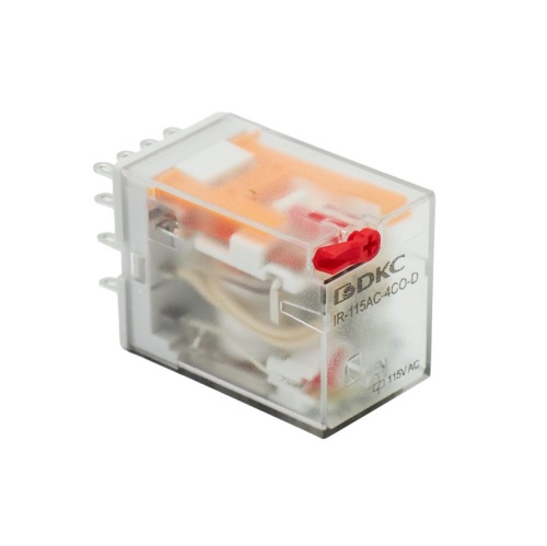 Реле миниатюрное промышленное общего назначения, 4CO, ком. ток 6А, AgSnO?, напряжение 115V AC, опция: тест-кнопка+светодиод | код IR-115AC-4CO-D | DKC
