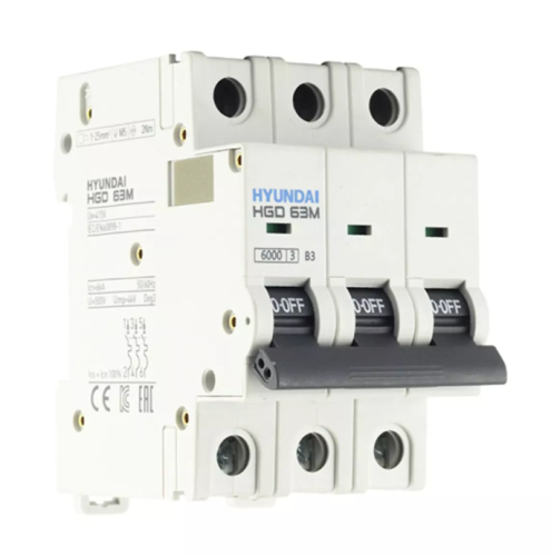 Автоматический выключатель HGD63-M 3PMBS0000C 00003 3 полюса, 3А, ток к.з. 6kA, хар-ка B (STANDARD) | код 13.04.000879 | HYUNDAI Автоматический выключатель HGD63-M 3PMBS0000C 00003 3 полюса, 3А, ток к.з. 6kA, хар-ка B (STANDARD) | код 13.04.000879 | HYUNDAI