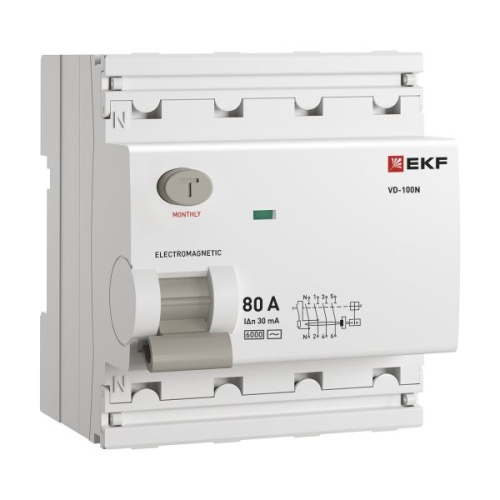 Выключатель дифференциального тока ВД-100N 4P 80А 30мА AC эл-мех 6кА PROXIMA EKF | код E1046M8030 | EKF Выключатель дифференциального тока ВД-100N 4P 80А 30мА AC эл-мех 6кА PROXIMA EKF | код E1046M8030 | EKF