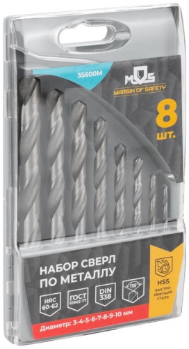 Набор сверл по металлу HSS, угол заточки 118град, пласт. кейс, 8 шт. (3-4-5-6-7-8-9-10мм) | код 35600М | FIT фото 4