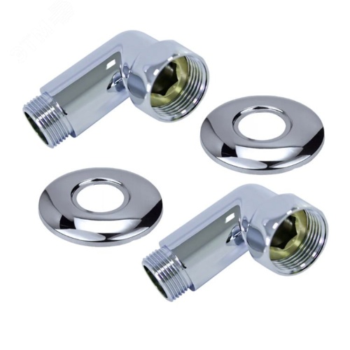 Комплект соединений для полотенцесушителя угловой гайка/штуцер 1'х1/2' хром | код 4627201607195 | ДВИН