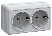 Розетка двухместная ОКТАВА, открытый монтаж, с заземлением, со шторками, белый | код. ERO24-K01-16-DC | IEK