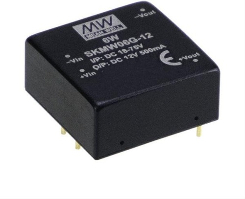 Источник питания DC-DC, 6Вт, вход 48В (18…75В), потребление без/под нагр. 6мА/155мА, выход 12В/0.5А, ёмкостная нагр. макс. 470мкф, изоляция 1500В DC, в корпусе 25.4х25.4х11.7мм, -40С…+85С | код SKMW06G-12 | MeanWell Источник питания DC-DC, 6Вт, вход 48В (18…75В), потребление без/под нагр. 6мА/155мА, выход 12В/0.5А, ёмкостная нагр. макс. 470мкф, изоляция 1500В DC, в корпусе 25.4х25.4х11.7мм, -40С…+85С | код SKMW06G-12 | MeanWell