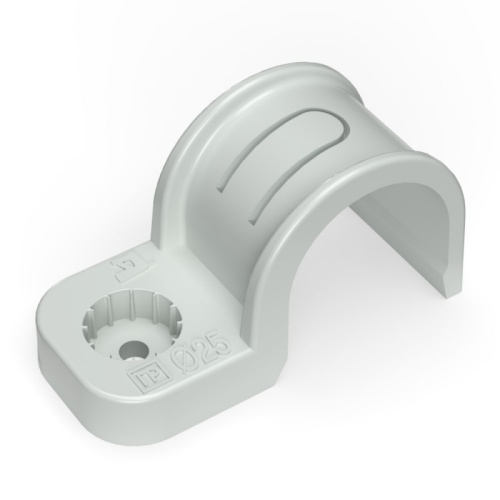 Крепеж-скоба пластиковая односторонняя для прямого монтажа атмосферостойкая серая в п/э d25 мм (50шт/450шт уп/кор) Промрукав | код PR13.0370 | ПРОМРУКАВ