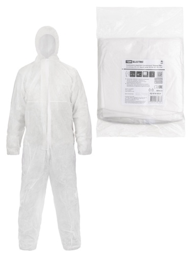 Комбинезон защитный одноразовый Каспер Р40, на молнии, 40 г/м2, белый, разм. 56-58/182-188, TDM | код SQ1016-0324 | TDM