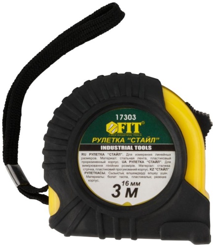 Рулетка Профи, прорезиненный корпус ''Стайл'' 3 м x 16 мм | код 17303 | FIT фото 2