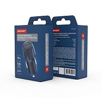 Устройство зарядное автомобильное с двумя портами USB-А + USB-A 12Вт со световой индикацией черн. Rexant 18-2220
