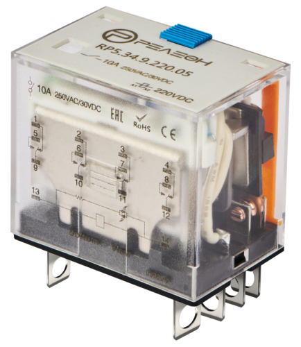 RP5.34.8.230.05 Миниатюрное силовое реле 4 перекидных контакта 10А (~ 230В AC) блокируемая кнопка проверки + светодиод | код RP534823005 | РЕЛЕОН RP5.34.8.230.05 Миниатюрное силовое реле 4 перекидных контакта 10А (~ 230В AC) блокируемая кнопка проверки + светодиод | код RP534823005 | РЕЛЕОН