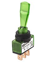 Выключатель-тумблер ASW-13D 1P 12В AC/DC 20А (3c) ON-OFF с фиксацией с зеленой LED подсветкой TDM | код SQ0747-0284 | TDM
