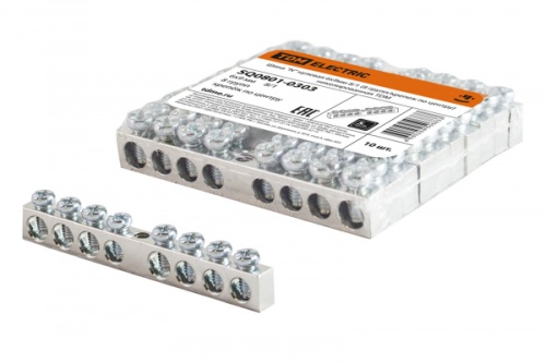 Шина N нулевая 6х9мм 8/1 (8 групп/крепеж по центру) никелированная TDM | код SQ0801-0303 | TDM