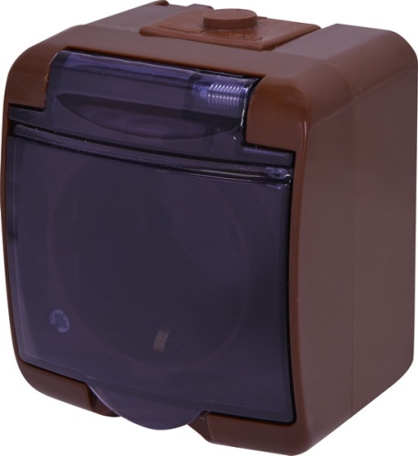 Розетка 1-я (Schuko) (коричн._дымчатая крышка) (IP44/54) RHE-1sd-KR | код 004668051 | ETI