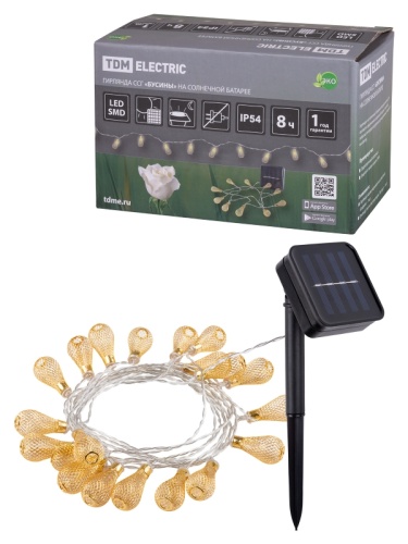 Гирлянда ССГ Бусины на солнечной батарее, 4 м, 20 LED, желтый, IP54, TDM | код SQ0330-0117 | TDM