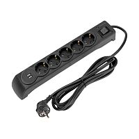 Фильтр сетевой 5 гнезд, 3м, 3х1,5мм?, с автовыкл, 2 USB, черный KRANZ | код 13-4702 | KRANZ