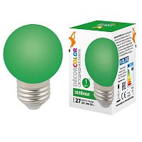 Лампа декоративная светодиодная LED-G45-1W/GREEN/E27/FR/С Форма шар матовая Цвет зеленый Картон | код UL-00005648 | Uniel