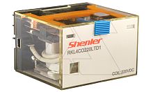 Реле 4CO, 220VDC, 10A, мех. индикация, тест-кнопка с блокировкой, диод, полярность +A1/-A2, LED | код RKL4CO220LTD1 | Shenler