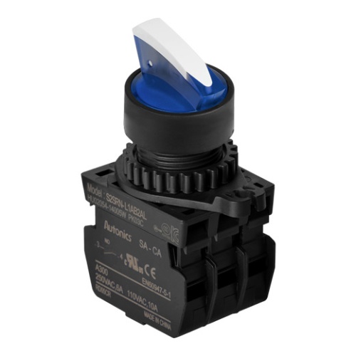 Головка переключателя S2SRN-L1AB, с короткой ручкой тип sharck под подсветку, цвет синий, 2-х позиционный 600 с самовозвратом, монтажное отверстие ?22/25мм | код A8026-A5550003735 | РЕЛЕ И АВТОМАТИКА Головка переключателя S2SRN-L1AB, с короткой ручкой тип sharck под подсветку, цвет синий, 2-х позиционный 600 с самовозвратом, монтажное отверстие ?22/25мм | код A8026-A5550003735 | РЕЛЕ И АВТОМАТИКА