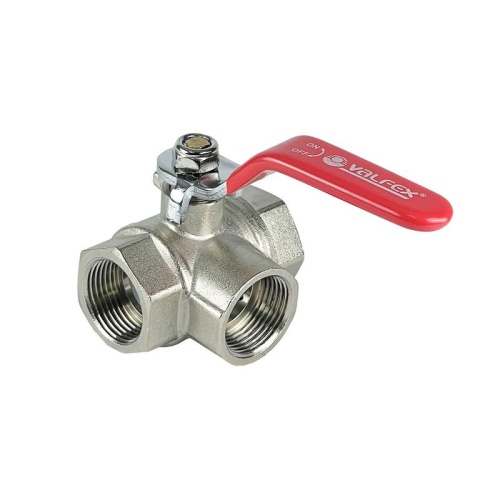 Кран шаровой трехходовой ВР3/4дюймхВР3/4дюймхВР3/4дюйм никелированный (30/6) К | код VF.360.N.034 | VALFEX