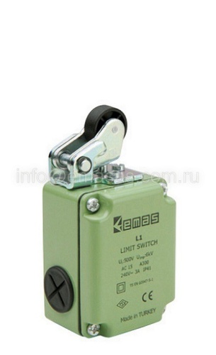 L1K23MIP111 Выключатель концевой синхроного переключения угловой 1-но направленный со стальной консолью и пластмассовым роликом Ф22мм (1НО+1НЗ) | код L1K23MIP111 | EMAS