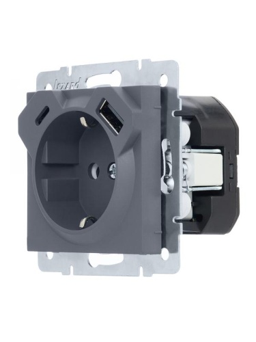Розетка Vesna с заземл. TC+USB разъем графит LEZARD 742-3488-181TC фото 2 Розетка Vesna с заземл. TC+USB разъем графит LEZARD 742-3488-181TC фото 2