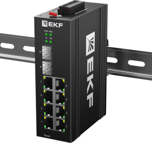 Промышленный управляемый коммутатор уровня L2 TSX-ML2-2GH/SFP-8GT, 2 порта 2.5G Base-X SFP, 8 портов 10/100/1000Base-T(X) RJ45, монтаж на динрейку TSX EKF | код TSX-ML2-2GH/SFP-8GT | EKF