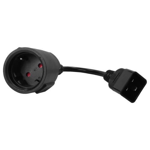 Шнур переходной, вилка C20 - розетка Schuko, 3х1.5, 220В, 16А, черный, 0.2 метра | код LAN-PPS/20-0.2-BK | LANMASTER