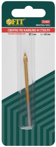 Сверло по кафелю и стеклу, 4 режущие кромки, титановое покрытие 5х60 мм | код 35485 | FIT фото 3