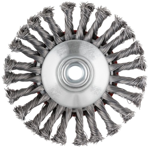 Корщетка-колесо с наклоном, гайка М14, стальная витая проволока 100 мм, блистер | код 39087 | FIT фото 6