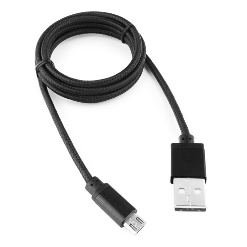 Кабель USB 2.0 Cablexpert CC-mUSB2bk1m, AM/microBM 5P, 1м, нейлоновая оплетка, алюминиевые разъемы, черный, пакет | код CC-mUSB2bk1m | Cablexpert