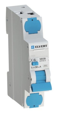 Автоматический выключатель дифф.тока MD06 2р C6 30 мА электрон. тип А ELVERT | код MD0623CA-06 | ELVERT