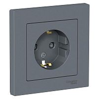 Розетка ATLASDESIGN, скрытый монтаж, с заземлением, со шторками, грифель | код. ATN000744 | Schneider Electric