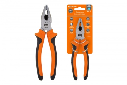 Пассатижи (плоскогубцы), с двухкомпонентными рукоятками, CR-V сталь 160 мм, серия Алмаз TDM | код SQ1010-0201| TDM