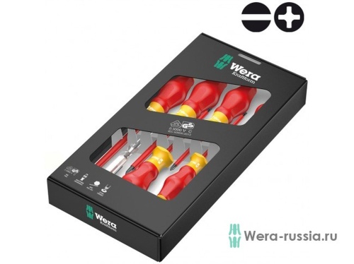 Набор отвёрток диэлектрических + индикатор напряжения 1160 i/7 Kraftform Comfort VDE, 7 предметов | код WE-031575 | Wera Набор отвёрток диэлектрических + индикатор напряжения 1160 i/7 Kraftform Comfort VDE, 7 предметов | код WE-031575 | Wera