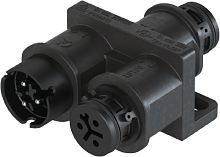 Распределительное устройство (тройник), 1 вход/2 выхода, IP68(69k), 3 полюса, параллельное соединение, с продольным уплотнением, с монтажными фланцами, цвет: черный, номинальные характеристики: 250V/400V 16A, серия gesis RST MICRO | код 4L.030.1153.